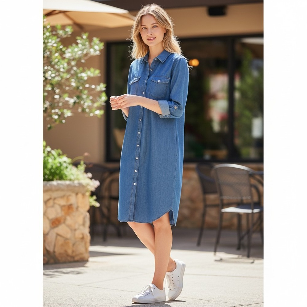 Banana Republic Blue Lyocell Chambray Shirt Dress Womens 2 Long Sleeve Mini - Picture 1 of 10